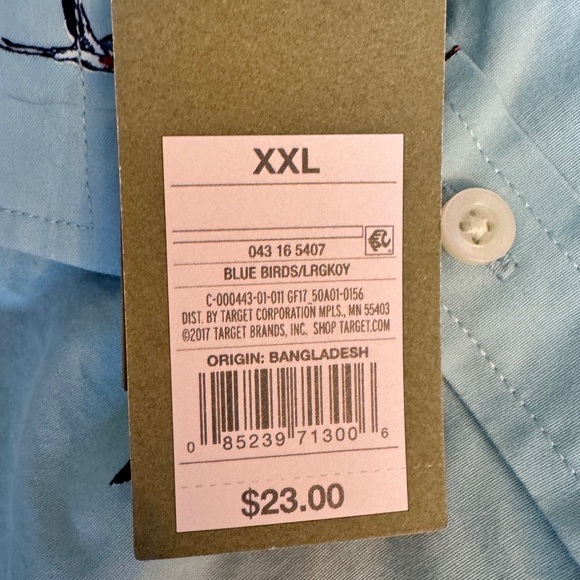 Goodfellow & Co XXL Short Sleeve Shirt Blue Tropical Birds NEW NWT SLIM - Picture 2 of 8